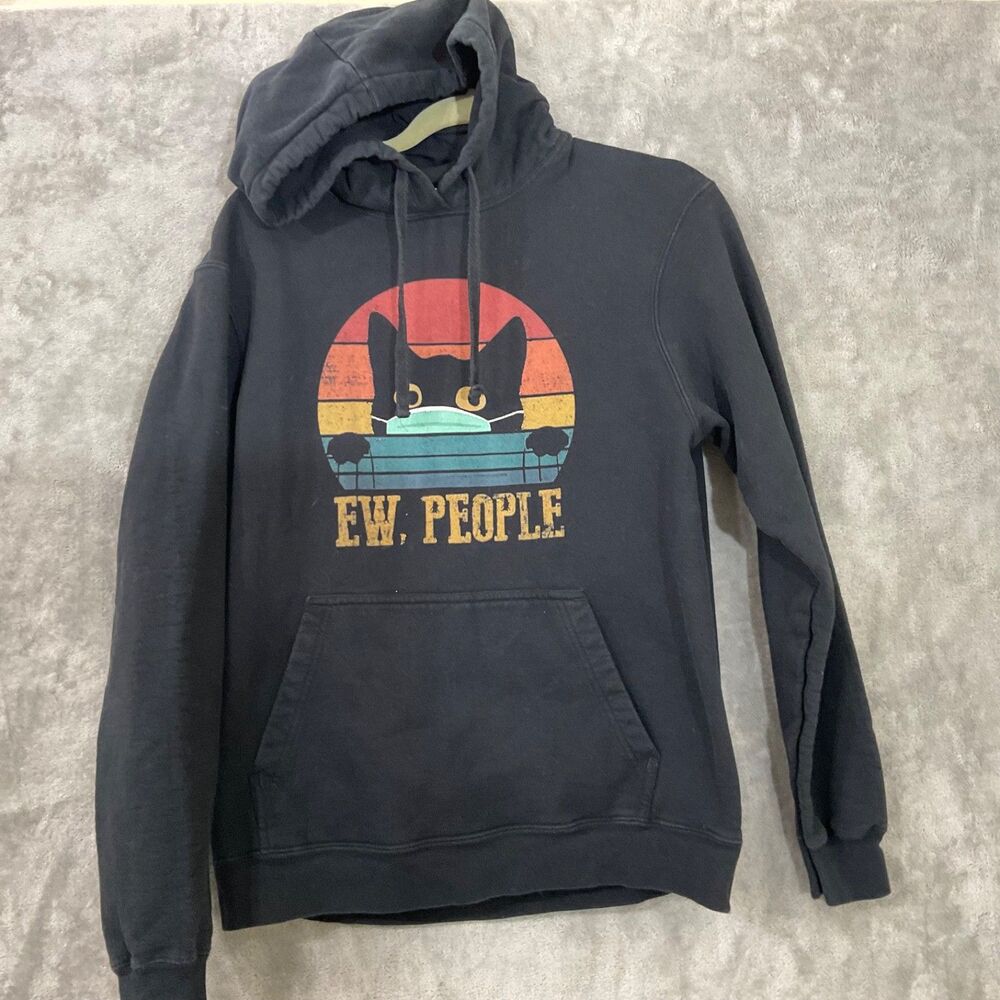 Port & Co Women's Ew People Cat mask Hoodie Sweatshirt Sz M Snarky Sarcasm Witty
